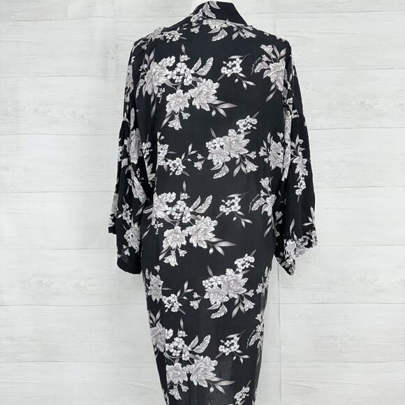 Spiritual Gangster Maya Black Floral Tie Front Kimono Robe Cover Up Duster OS - Picture 8 of 12